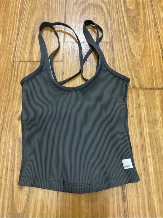 Vuori Tops - Vuori Ridded Crop Tank Top w/Built In Bra Size XS in Dark Green Color